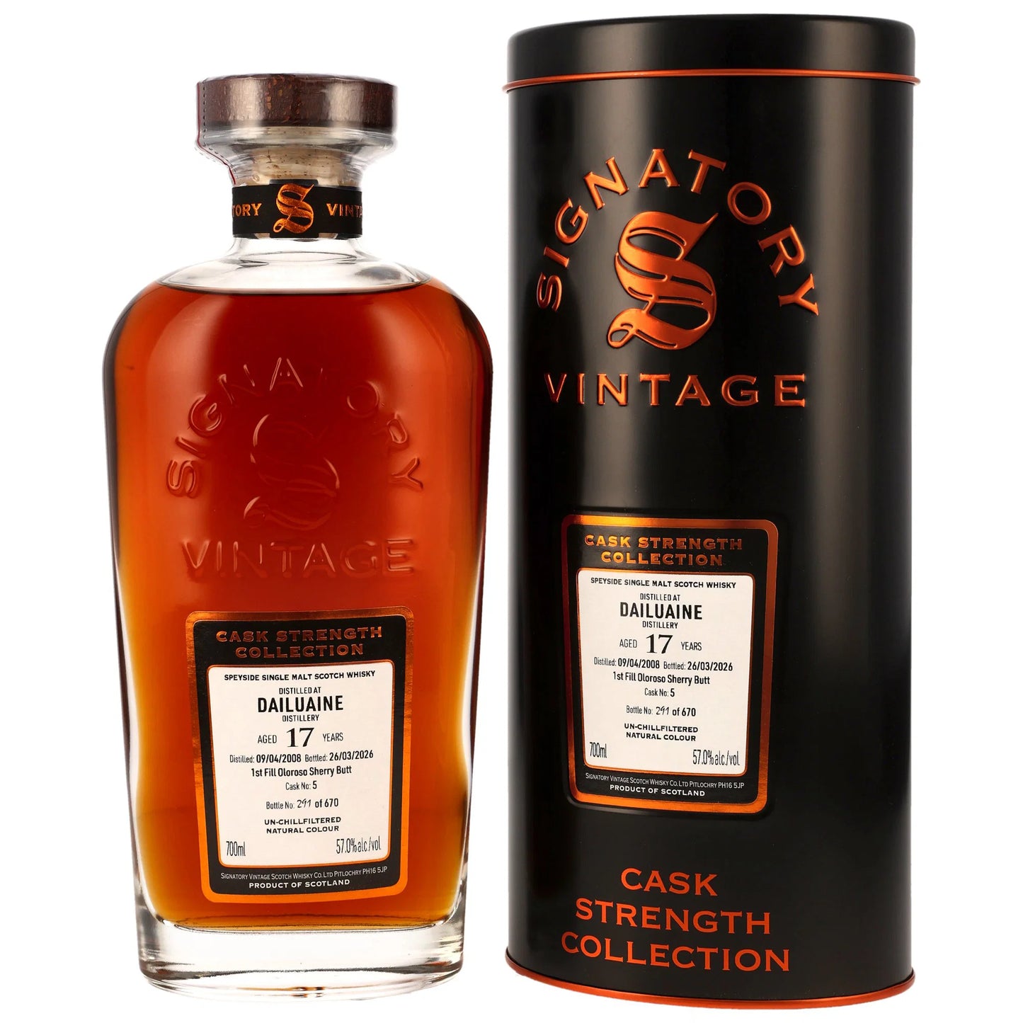 시그나토리 빈티지 달유인 17년 2008/2026 1st필 올로로쏘 쉐리 벗 Cask No.5 57.0%vol. 700ml 관세 부가세 교육세 주세 전체 포함