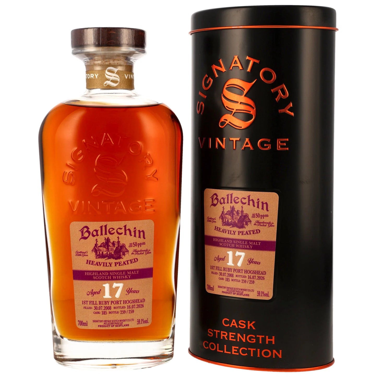 시그나토리 빈티지 발레친 17년 2008/2026 1st필 루비포트 혹스헤드 Cask 185 59.1%vol. 700ml 관세 부가세 교육세 주세 전체 포함