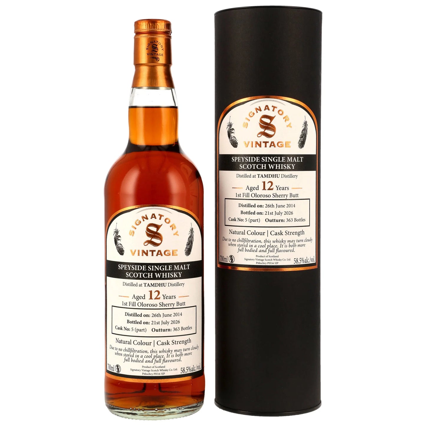 시그나토리 빈티지 탐두 12년 2014/2026 1st필 올로로쏘 쉐리 벗 Cask No.5(part) 58.5%vol. 700ml 관세 부가세 교육세 주세 전체 포함